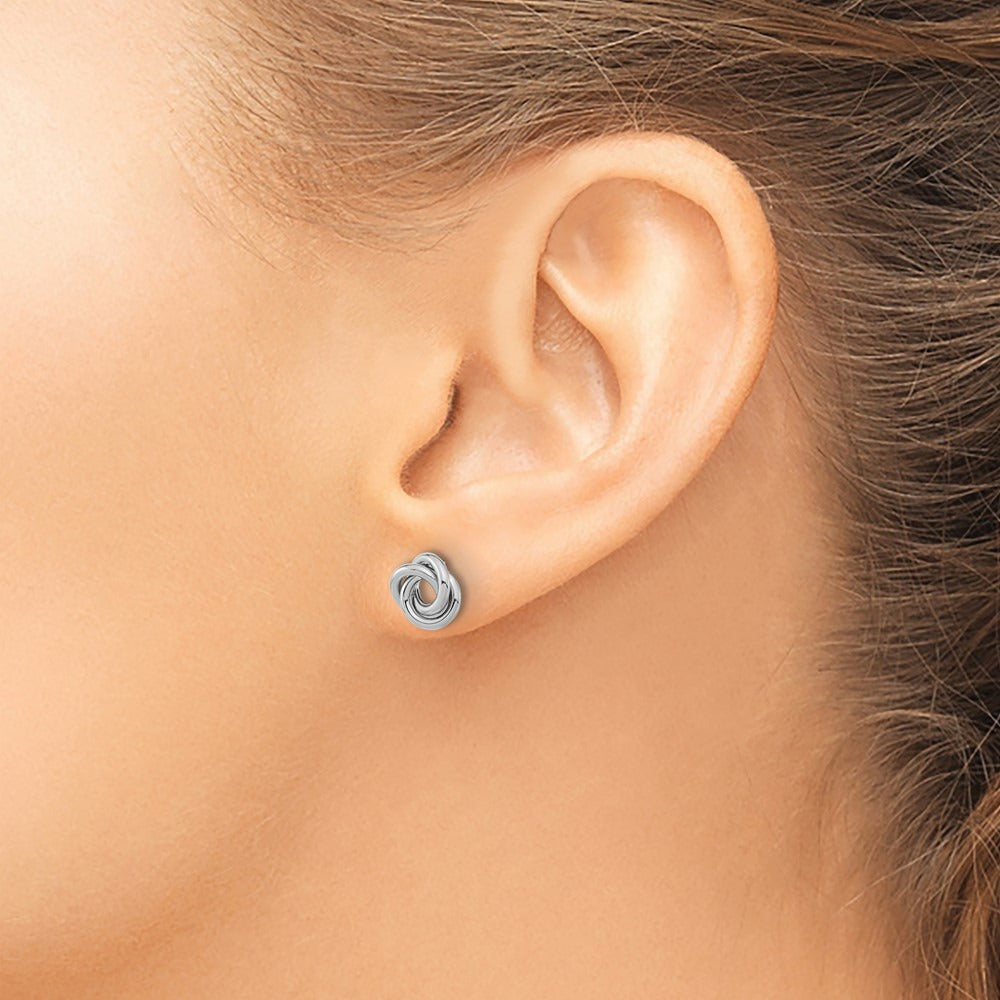 Polished Love Knot Post Earrings — 14K White Gold