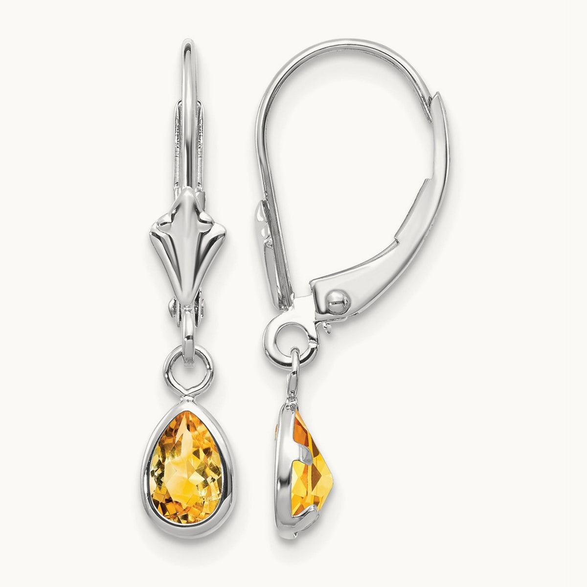 6x4mm Citrin/November Earrings, 14K White Gold