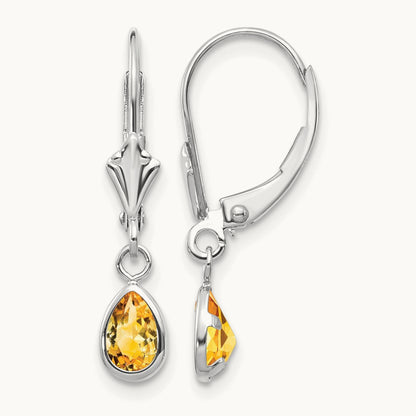 6x4mm Citrin/November Earrings, 14K White Gold