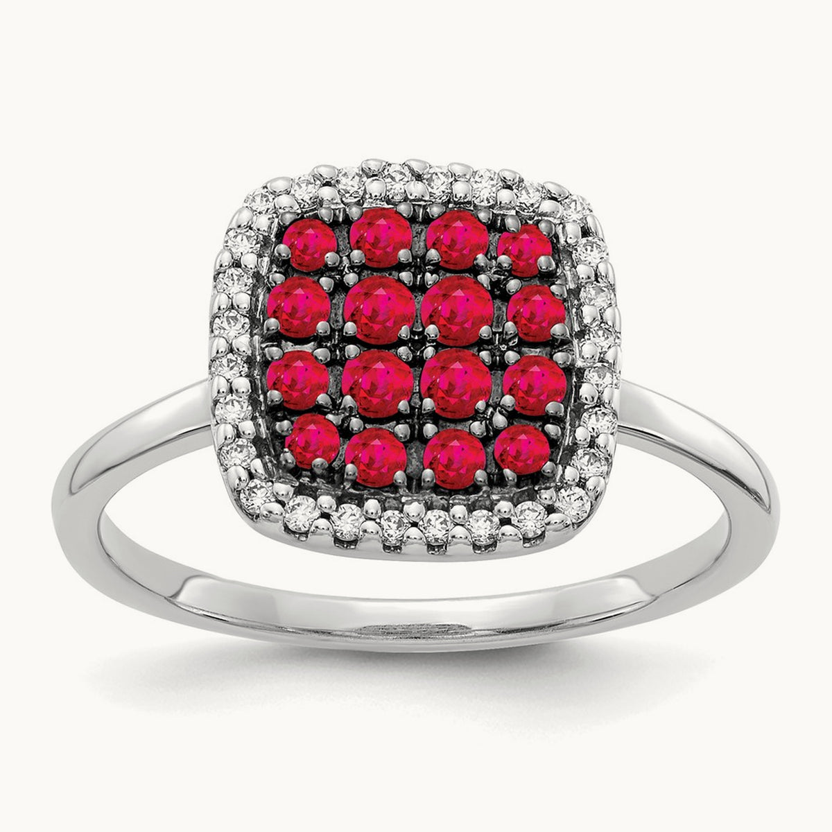 Diamond and Ruby Ring, 14K White Gold
