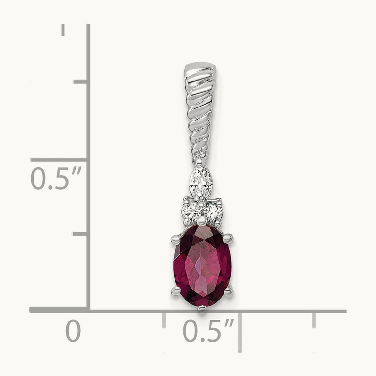 Polished Diamond and Rhodolite Garnet Twisted Chain Slide — 14K White Gold