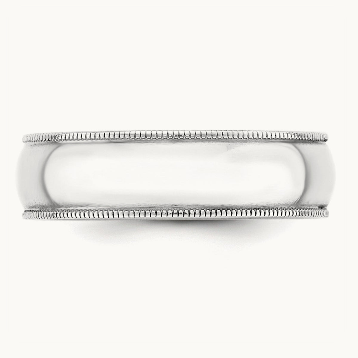 Lightweight Milgrain Half Round Band, 6mm, 10K White Gold