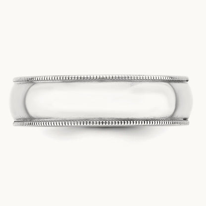Lightweight Milgrain Half Round Band, 6mm, 10K White Gold