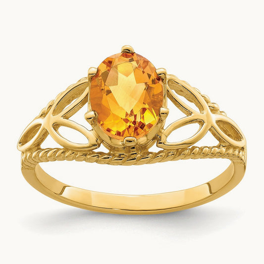 8x6mm Oval Citrine ring, 14K