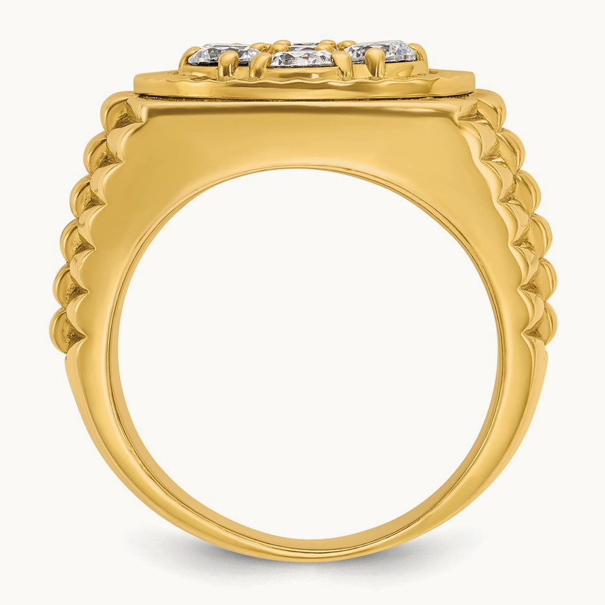 Ribbed Men's Cluster Ring, 2.00 ct tw Lab-Grown Diamond — 14K Yellow Gold