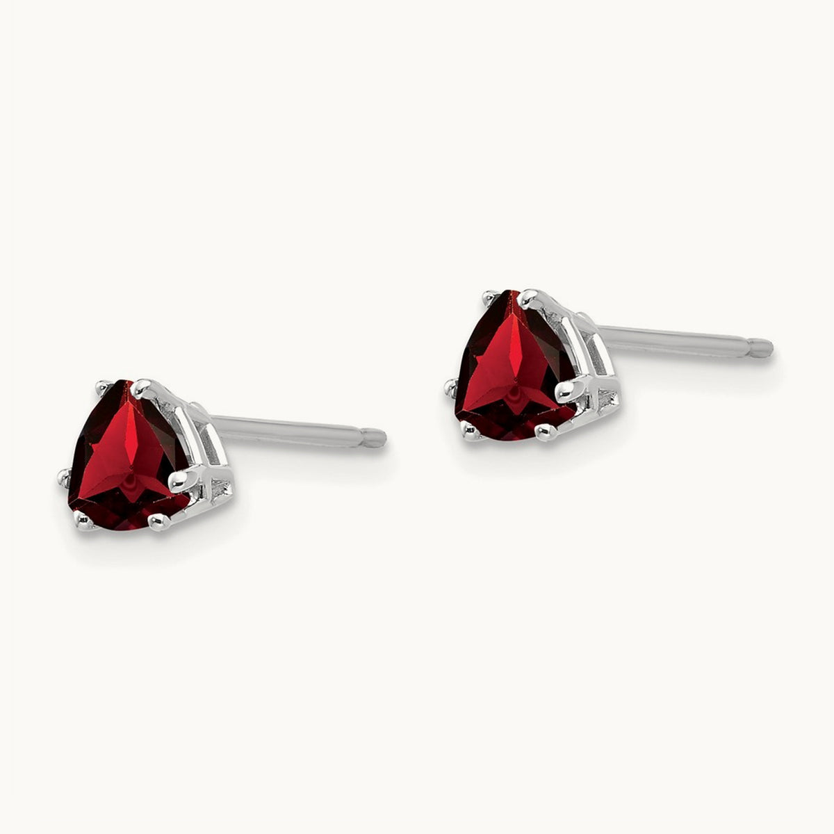Garnet Trillion Stud Earrings, 14K White Gold