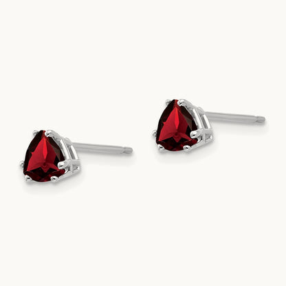 Garnet Trillion Stud Earrings, 14K White Gold