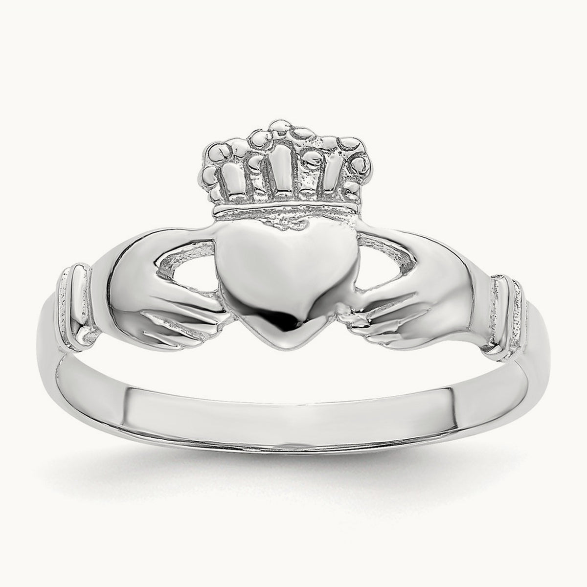 Polished Claddagh Ring, 14K White Gold