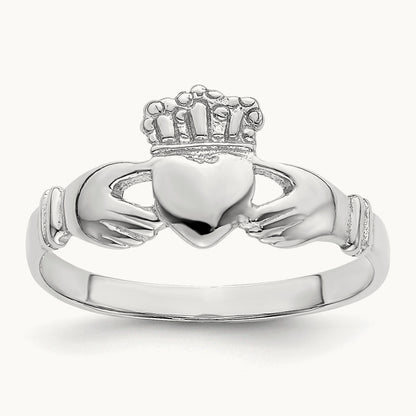 Polished Claddagh Ring, 14K White Gold