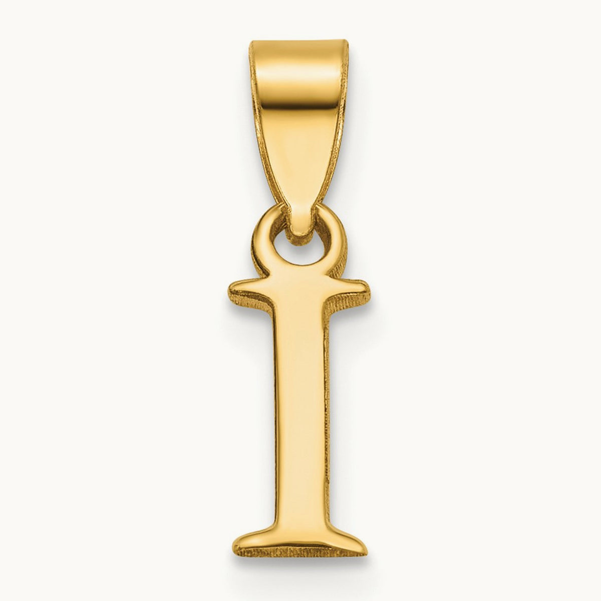 Polished Block Initial Pendant — 14K Yellow Gold, I