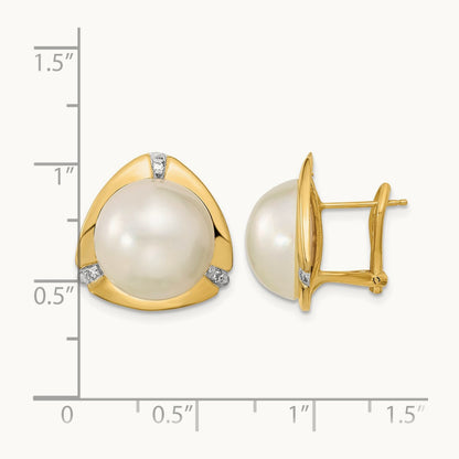 12- White Saltwater Mabe Pearl .06ct Diamond Omega Back Earrings, 13mm, 14K