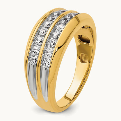 w/ White RH IBGoodman Men's Polished Two-Row Diamond Ring, 14K