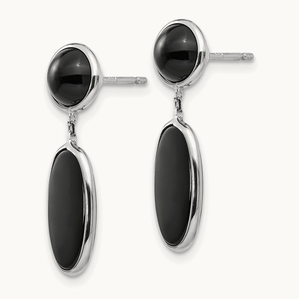 Onyx Oval Dangle Post Earrings — 14K White Gold