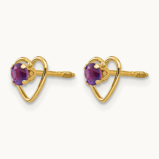 Madi K Genuine Amethyst Birthstone Heart Earrings, 3mm, 14K