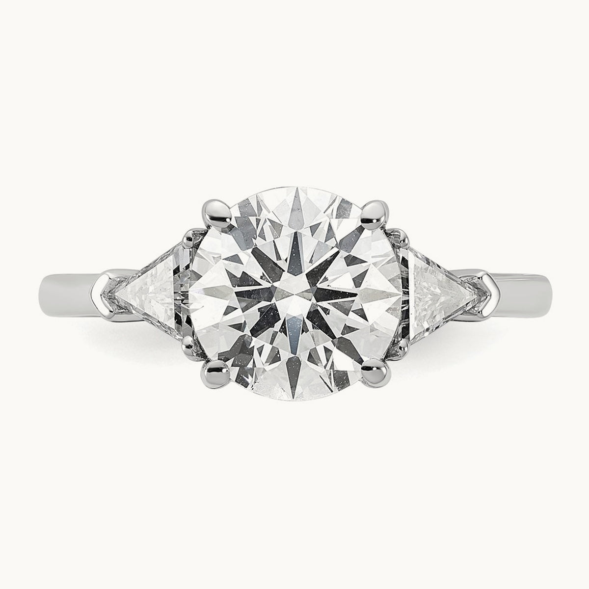 1/2ct Lab Grown Dia VS/SI+ G+ Triangle 2ct Round Semi 3 Stone Eng Ring, 14K White Gold