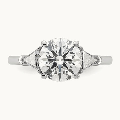 1/2ct Lab Grown Dia VS/SI+ G+ Triangle 2ct Round Semi 3 Stone Eng Ring, 14K White Gold