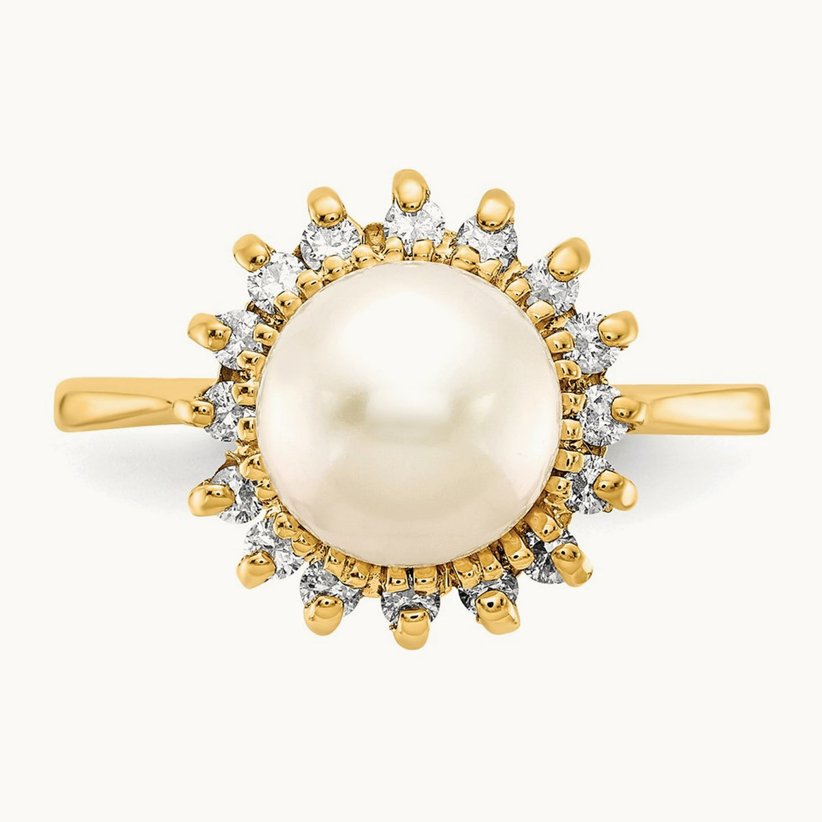 FW Cultured Pearl AA Diamond ring, 7.5mm, 14K