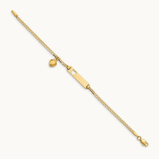 Cut-out Heart with Dangling Heart Children's Curb Link ID Bracelet — 5.5mm