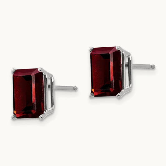 9x7mm Emerald Cut Garnet Earrings, 14K White Gold