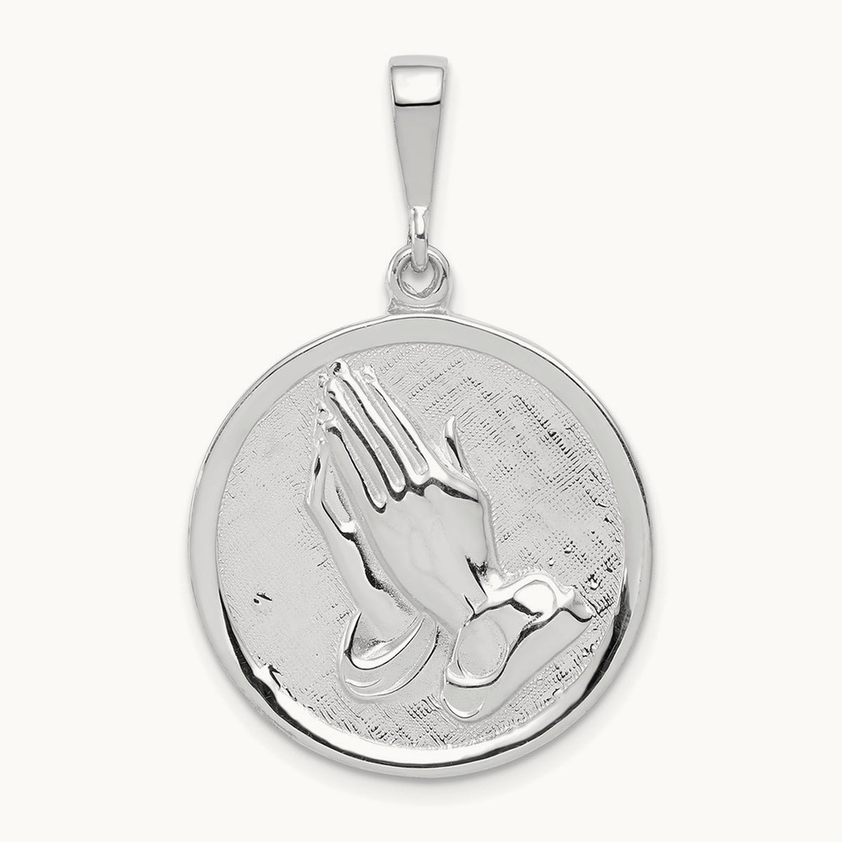 Praying Hands and Serenity Prayer Pendant — 14K White Gold