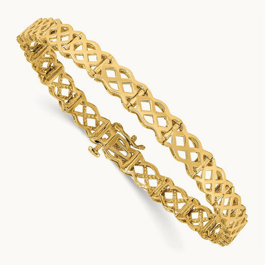 Polished Criss Cross Bracelet, 14K