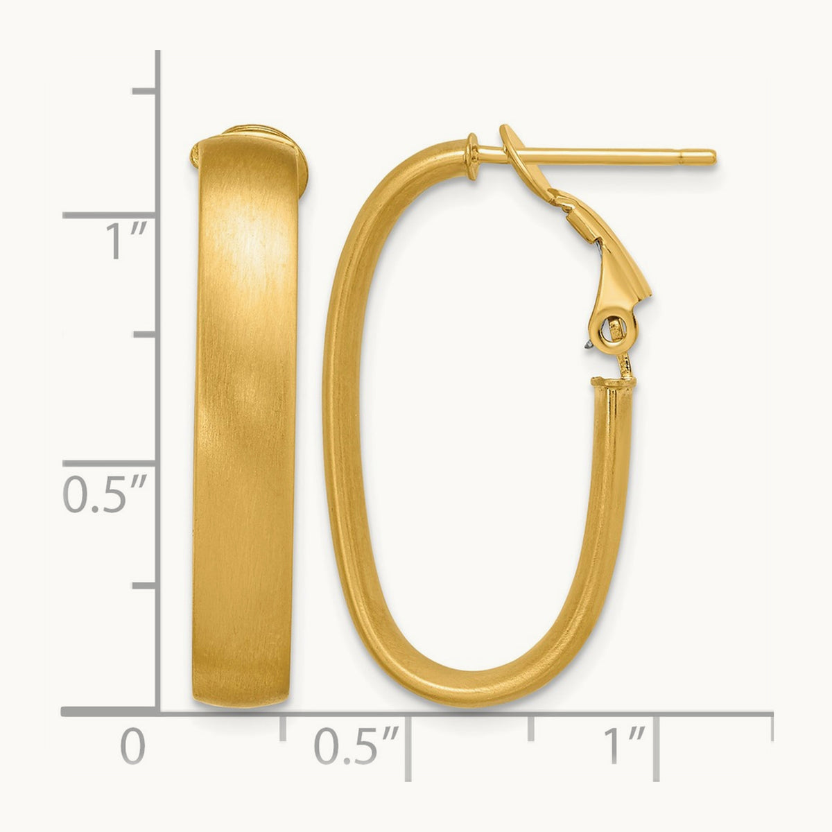 Satin Oval Omega Back Hoop Earrings — 14K Yellow Gold