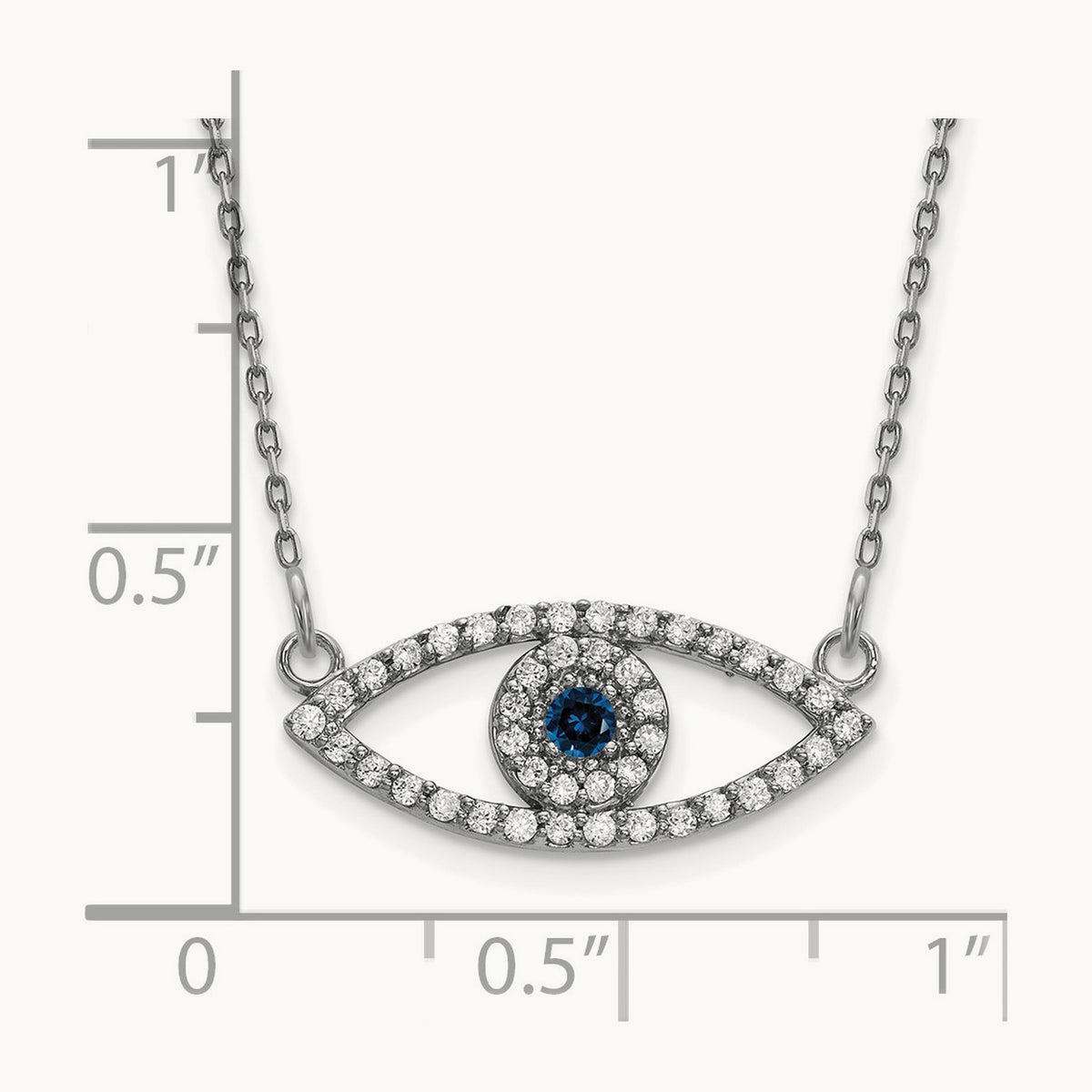 Small Necklace Diamond and Sapphire Evil Eye, 14K White Gold