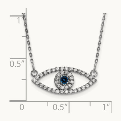 Small Necklace Diamond and Sapphire Evil Eye, 14K White Gold