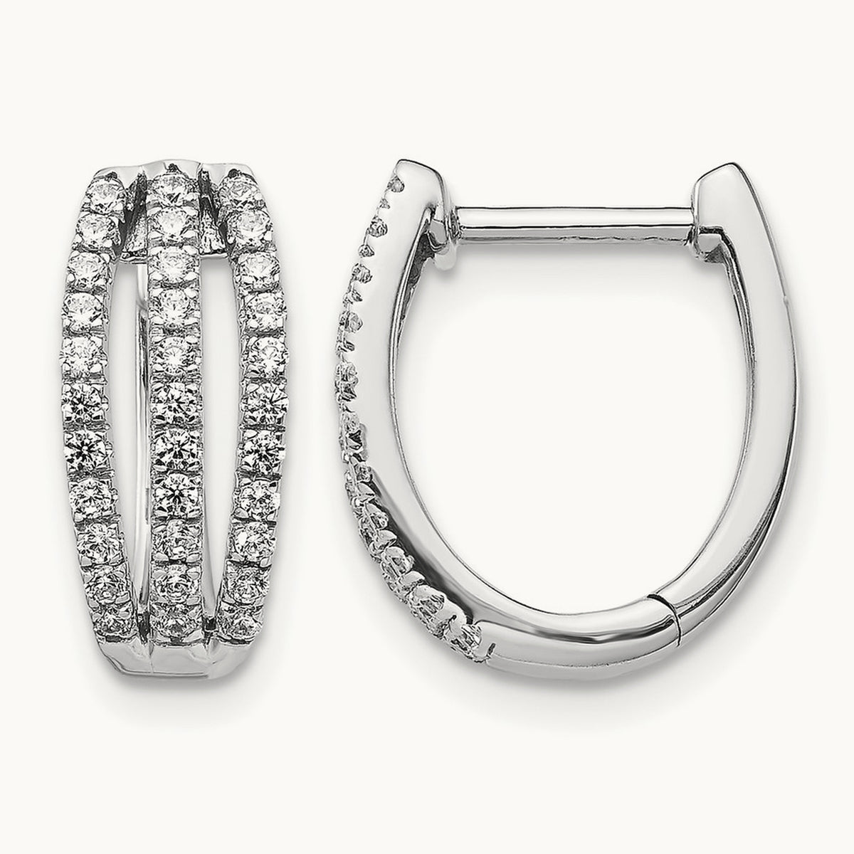 3-row Diamond Hinged Hoop Earrings — 15mm
