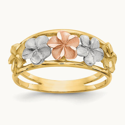 & Rhodium Satin/Polished D/C Flower Ring, 14K Two-tone