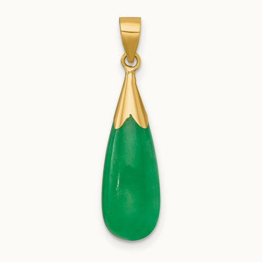 Polished Jade Teardrop Pendant, 14K