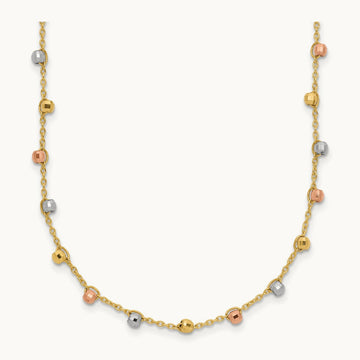 Tri-color Polished D/C Fancy Beaded 18in Necklace, 14K