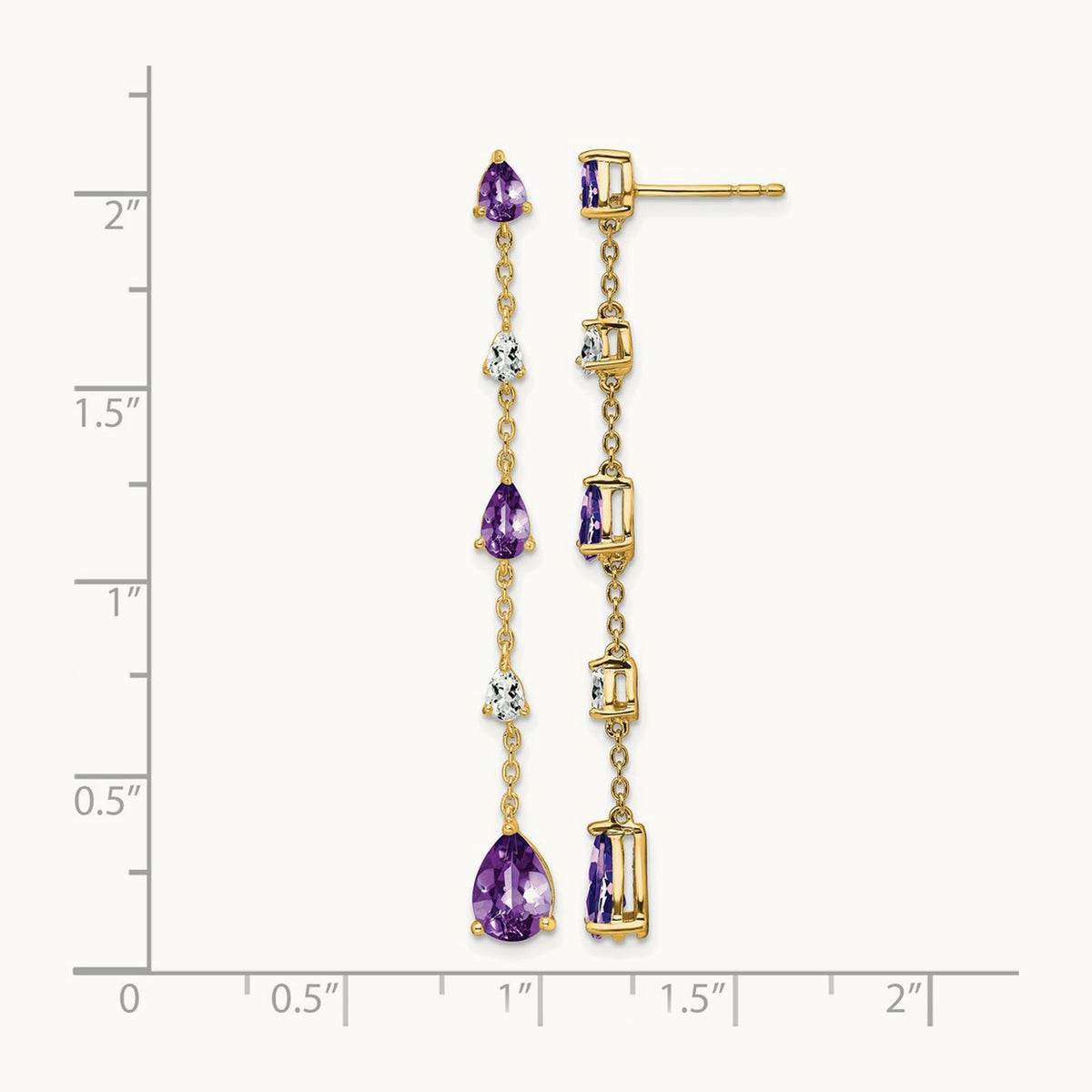 Amethyst and White Topaz Dangle Earrings, 14K