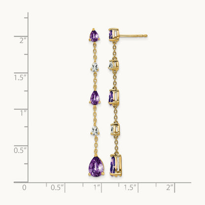 Amethyst and White Topaz Dangle Earrings, 14K