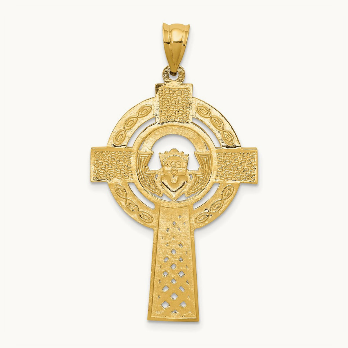 Celtic Claddagh Cross Pendant — 14K Yellow Gold