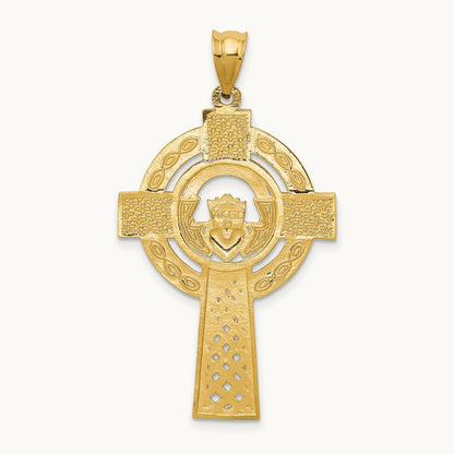 Celtic Claddagh Cross Pendant — 14K Yellow Gold