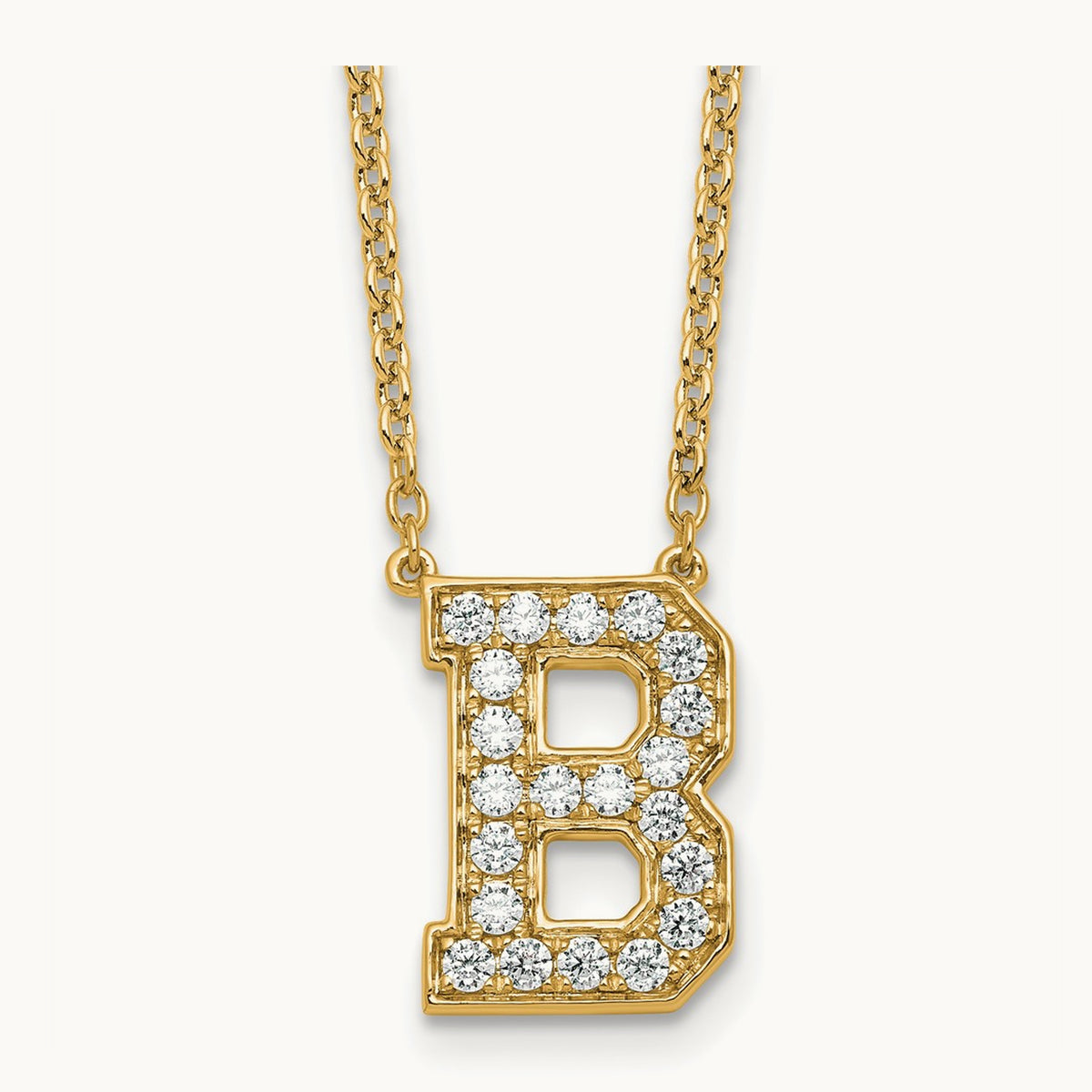 Initial Necklace — 14K Yellow Gold, B, 1/2 ct