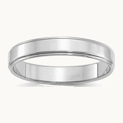 Sterling Silver Rhodium-plated 4mm Flat w/ Step Edge Band