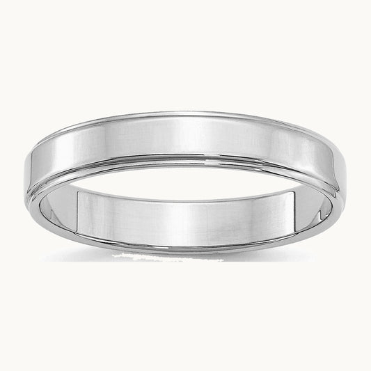 Sterling Silver Rhodium-plated 4mm Flat w/ Step Edge Band