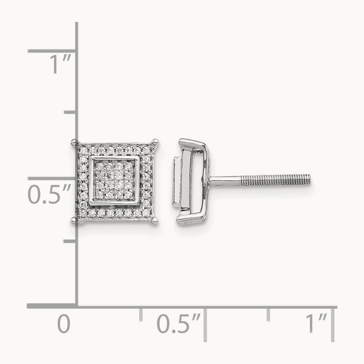 Diamond Small Double Square Bezel Post Earrings — 14K White Gold