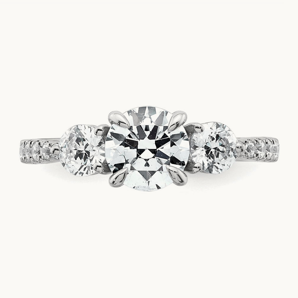 Round 3 Stone Engagement Ring, 1.50-3.00 ct tw Lab-Grown Diamond — 1 5/8 ct, 14K White Gold
