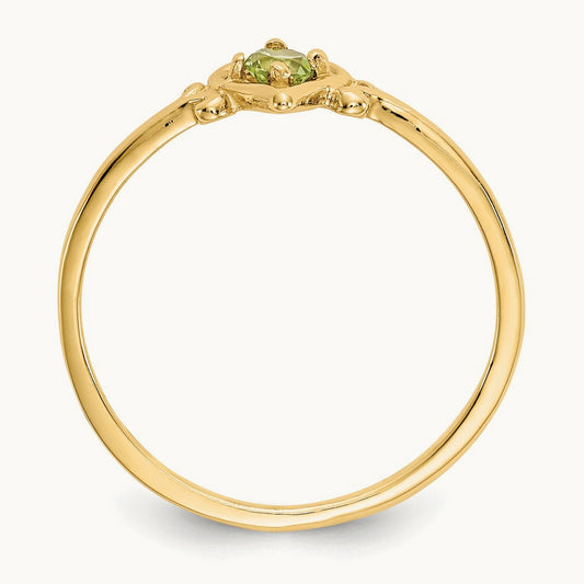 Peridot Birthstone Heart Ring — 14K Yellow Gold, 7