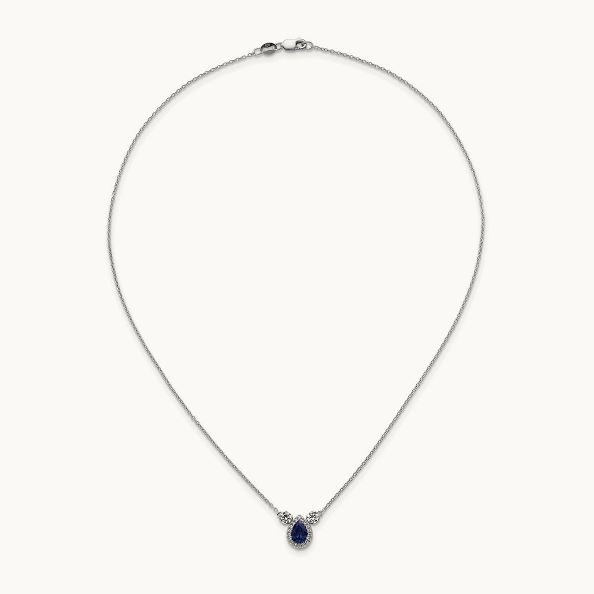 Created Sapphire 3 Stone Necklace, 0.50 ct tw Lab-Grown Diamond