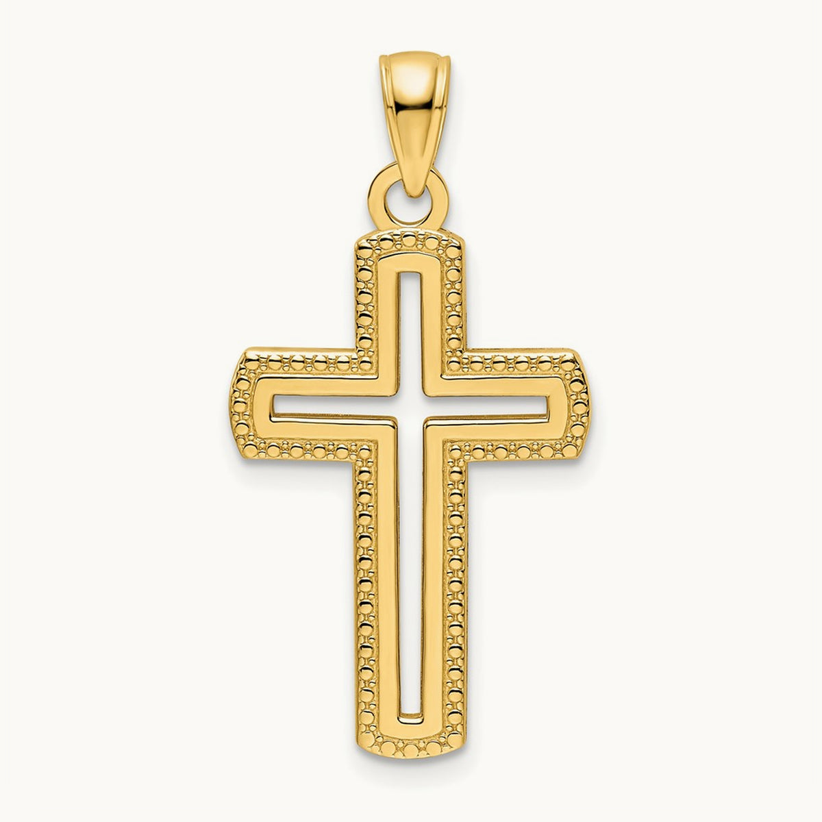 Polished Beaded Cross Pendant, 14K