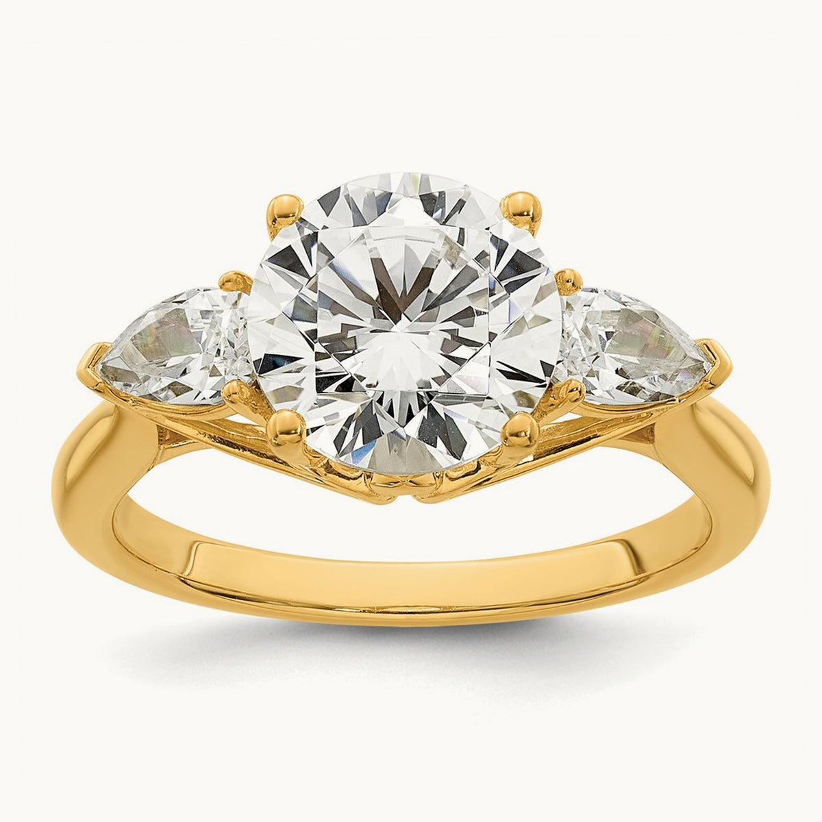 Round with Pear 3 Stone Engagement Ring, 1.25-3.50 ct tw Lab-Grown Diamond — 3 5/8 ct, 14K Yellow Gold