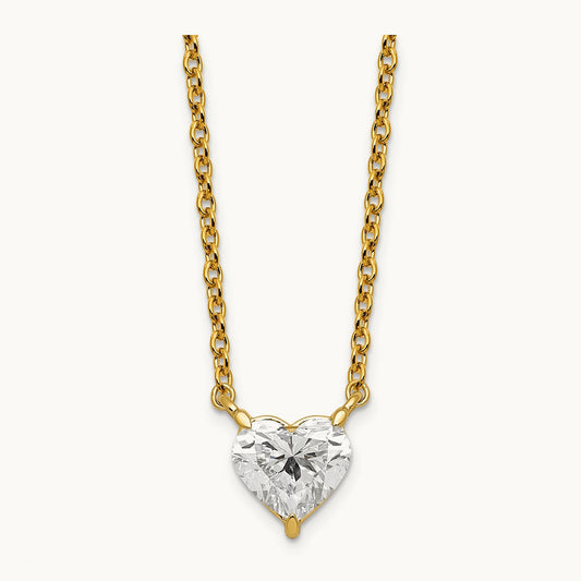 Heart Pendant with Chai, 1.00 ct tw Lab-Grown Diamond — 14K Yellow Gold