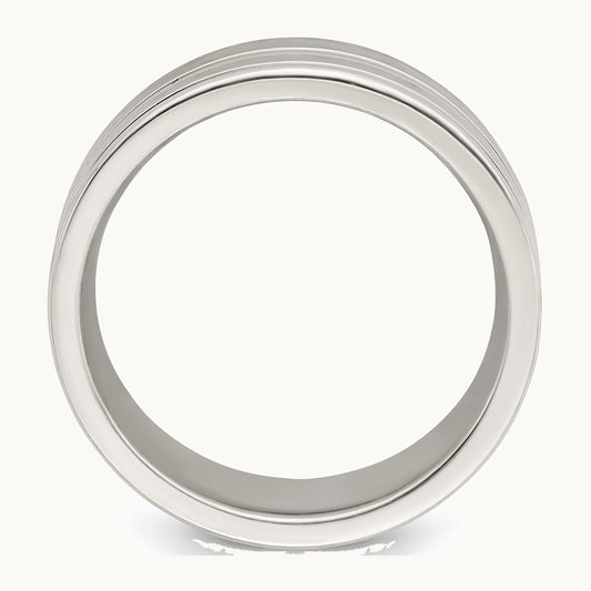 Sterling Silver 8mm Polished Flat Grooved Fancy Band
