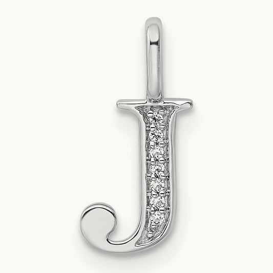 Diamond Letter J Initial Pendant, 14K White Gold