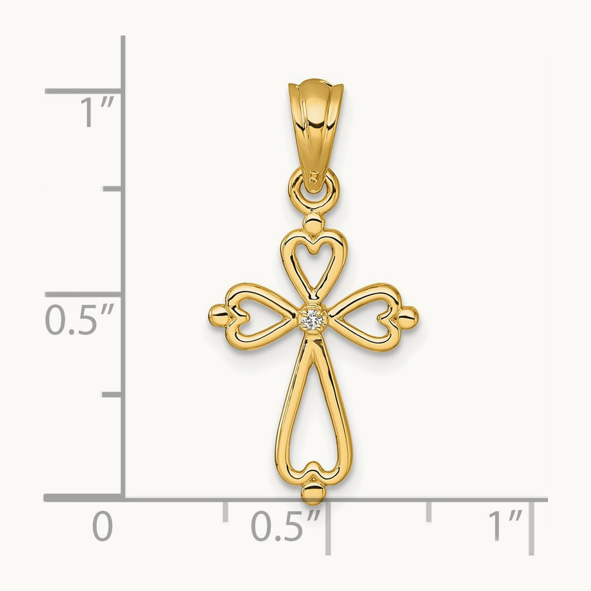 Diamond Accented Cross Pendant — 14K Yellow Gold, 26.5mm