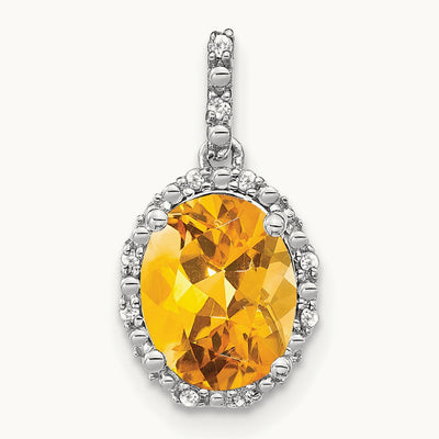 Oval Citrine and Diamond Halo Pendant, 14K White Gold